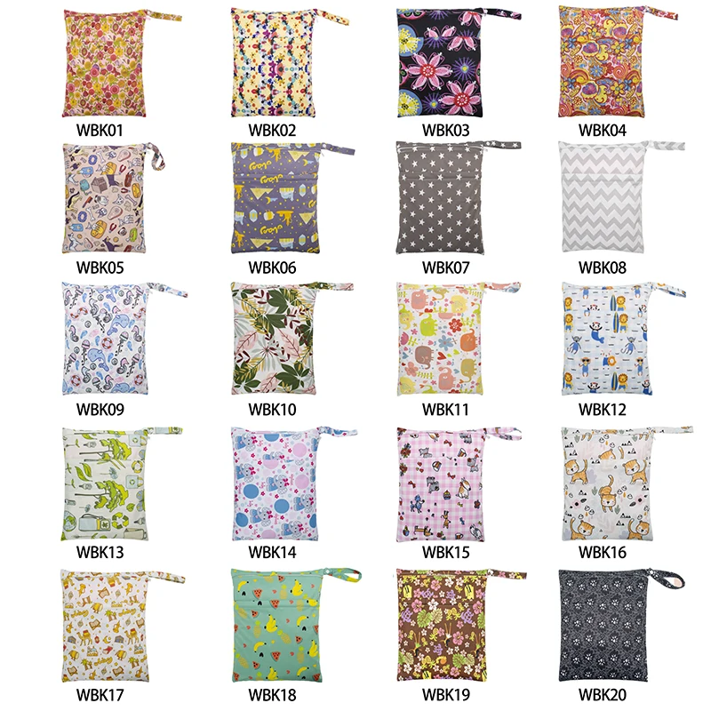 

[Mumsbest] 1PC New Water Wet Bag Printed PUL Large Wet Bag Baby Changing Bag Cloth Bag With Zipper Reusable Double Pockets