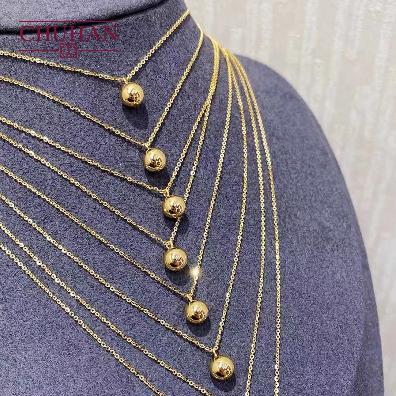 

CHUHAN Real 18k Gold Bead Necklace Women Jewelry Au750 Minimalist Style 6mm Bright Beads Clavicle Chain Fine Gifts