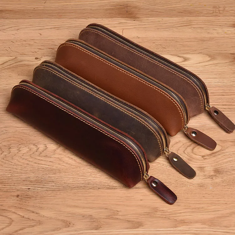 

Воловья кожа на молнии ручка сумка ручной работы ретро кожаный чехол для ручек Канцелярские ручки Пенал для карандашей и ручек канцелярский Органайзер