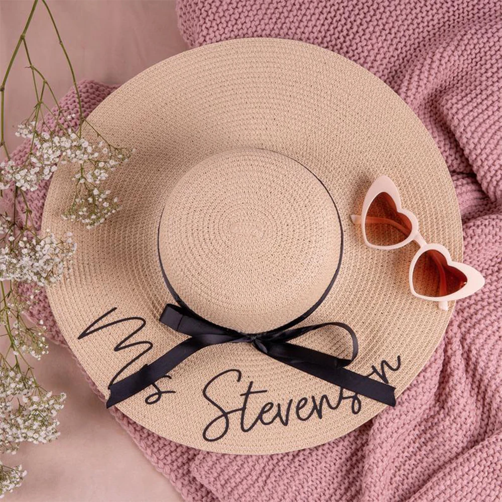 

Custom Text Logo Women Floppy Summer Beach Hat Bridal Party Beach Hat Gift Personalized Honeymoon Beach Hat Bachelorette Gifts