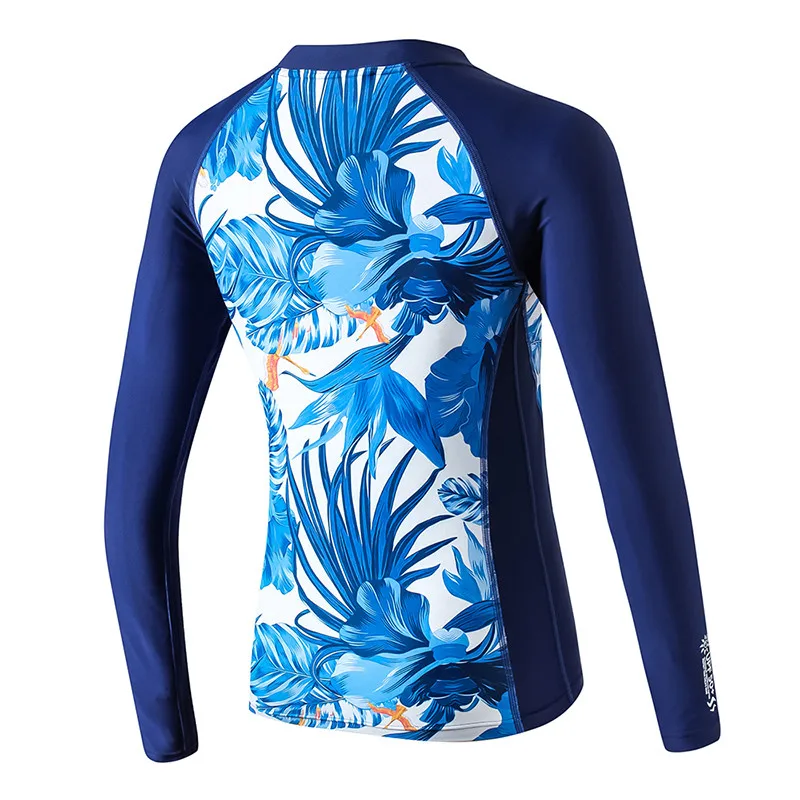 Женский синий Печатный Rashguard полный купальник с длинным рукавом UPF 50+ УФ Защита купальники для плавания футболка для серфинга брюки