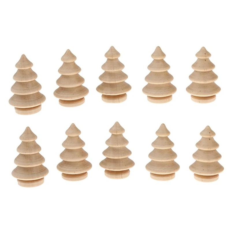 

10 Pcs Unfinished Wooden Peg Dolls Wooden Christmas Tree Blank Christmas Tree DIY Crafts Cake Topper Kids Printed Toy