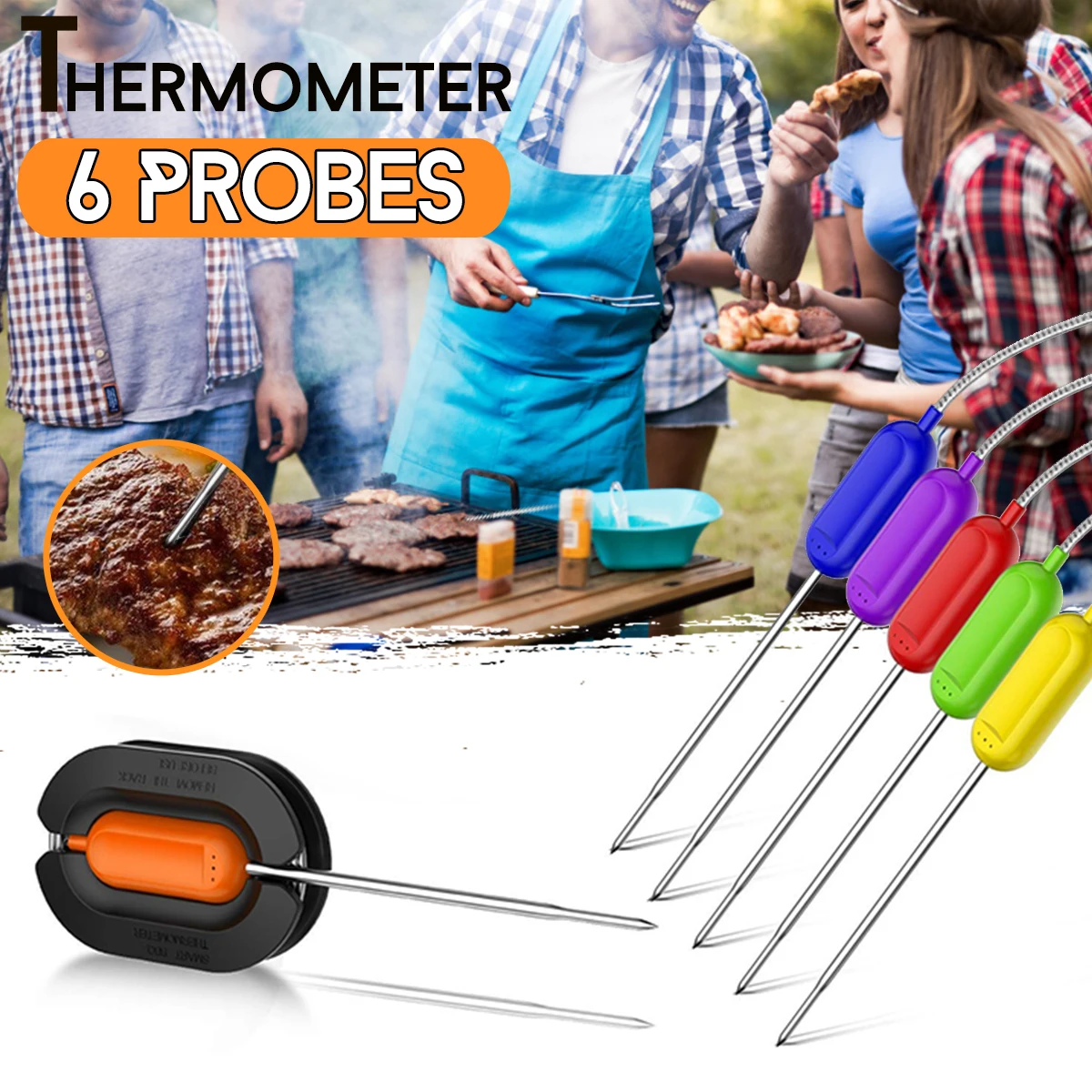 

6pcs Digital wireless 4.0 bluetooth-remote thermometers Stainless probes smart bbq grill meat food cooking smoker thermometer