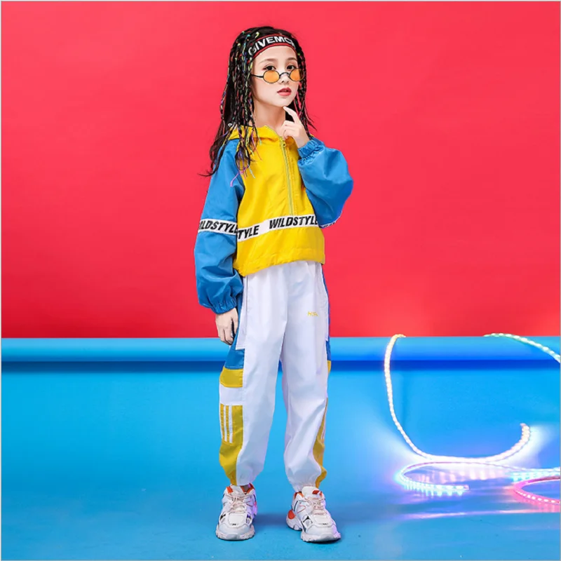

Spring New Children's Clothing Girls Sets Hip-hop Jazz Dance Costumes Hooded Coat Pant 2Pcs Catwalk Costumes Kids Hip-hop Suits