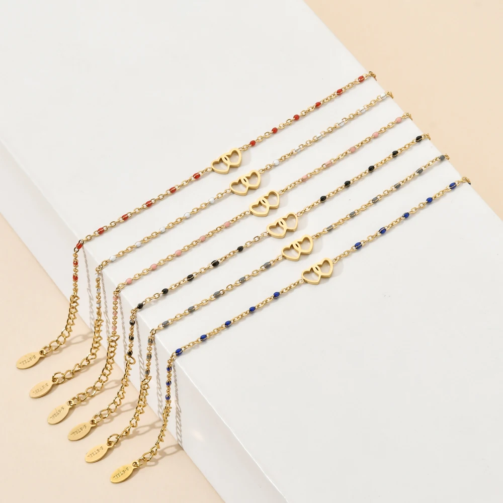 

ZMZY Boho Chain Stainless Steel Jewelry Woman Gifts Bracelet Fashion Love Double Heart Couple Bracelet Femme Girl Drop Shipping