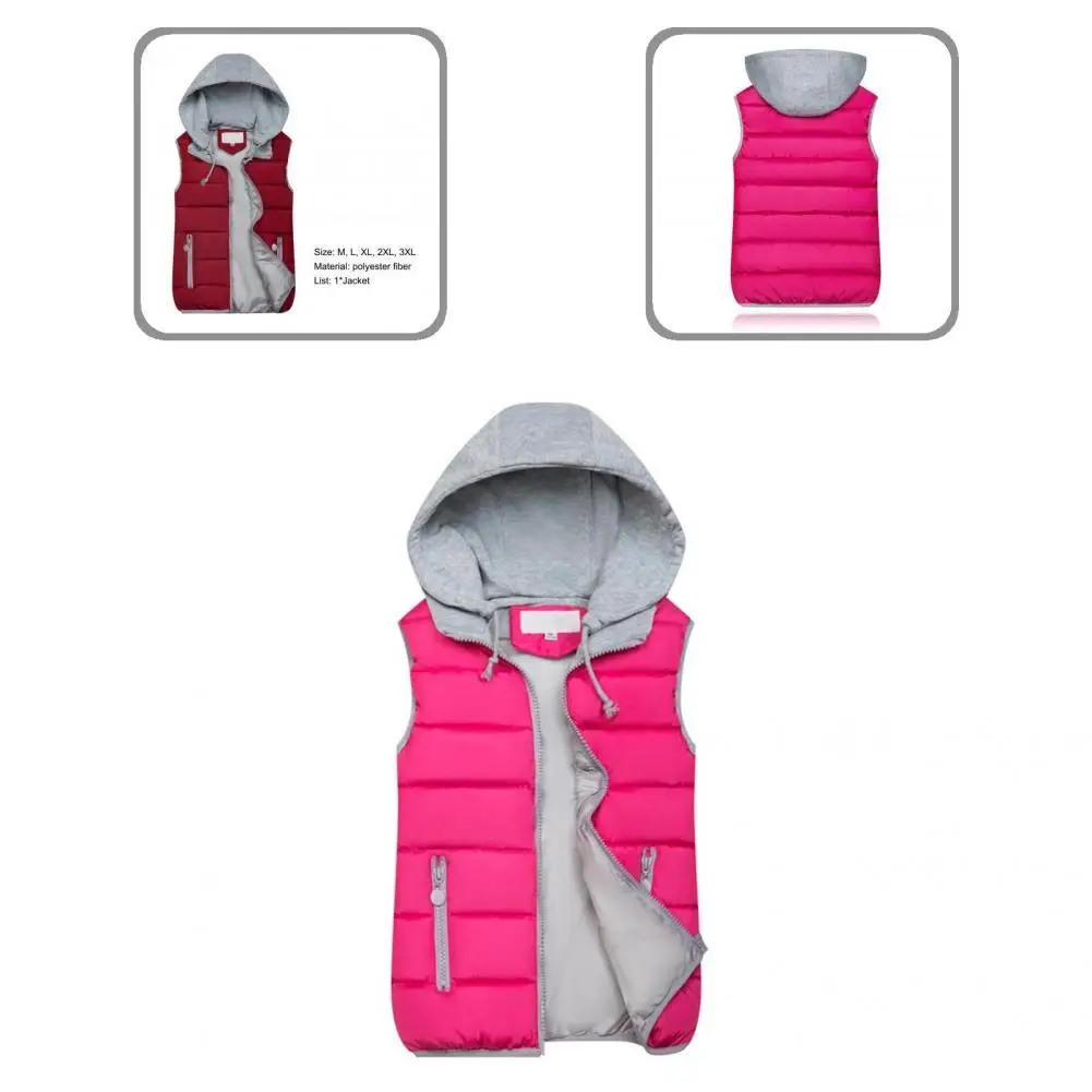 

Female Casual Slim Hooded Vest Lady Quilted Vest All Match for Party
