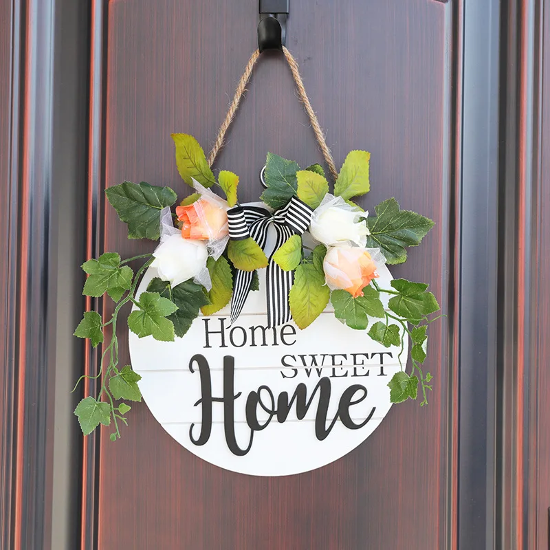 

Sweet Home Christmas Wreath Simulation Flower Bowknot Window Decoration Wreath Front Door Halloween Thanksgiving Wreath Decor
