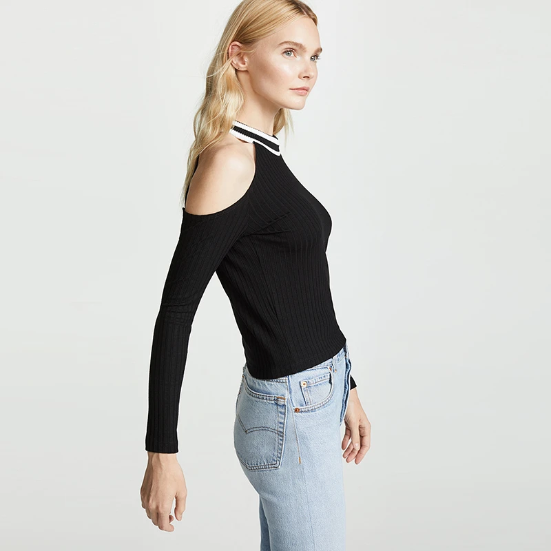 HDY Haoduoyi 2019 Casual Solid Crewneck Tops Cold Shoulder Knit Long Sleeve Super Comfy Soft Sexy Pullover Sweater | Женская одежда