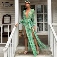 yesexy sexy deep v neck holiday floral print dress autumn high slit maxi boho beach dress women long sleeve party dress mm1830