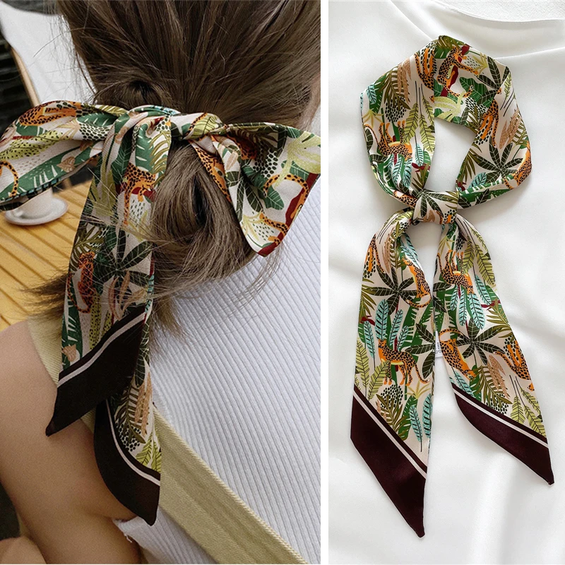 

Floral Print Silk Headband for Women Designer Hair Bands Skinny Scarfs Ribbon Headkerchief Bandana Fashion Accessories 2021 New