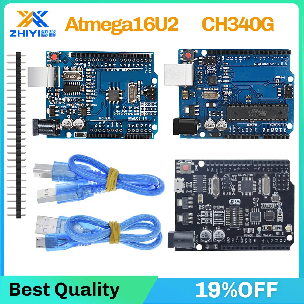 

UNO R3 Official Box ATMEGA16U2 / UNO R3+ATMEGA328P Chip CH340G For Arduino Development Board ESP8266+WiFi R3 Original