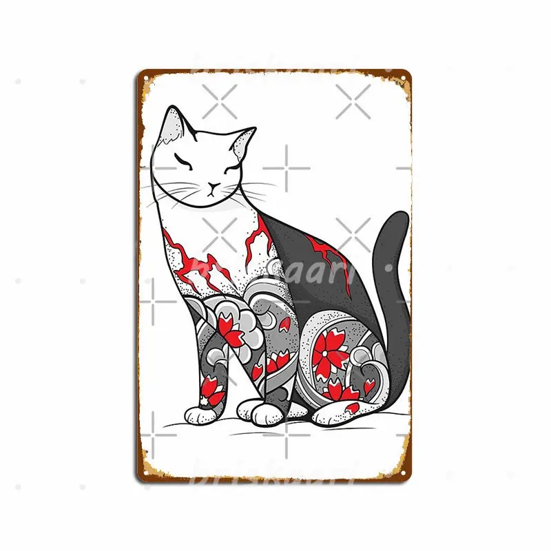 Кота в вишня татуировка цветок металлические знаки для гаража клуб Кино Гостиная