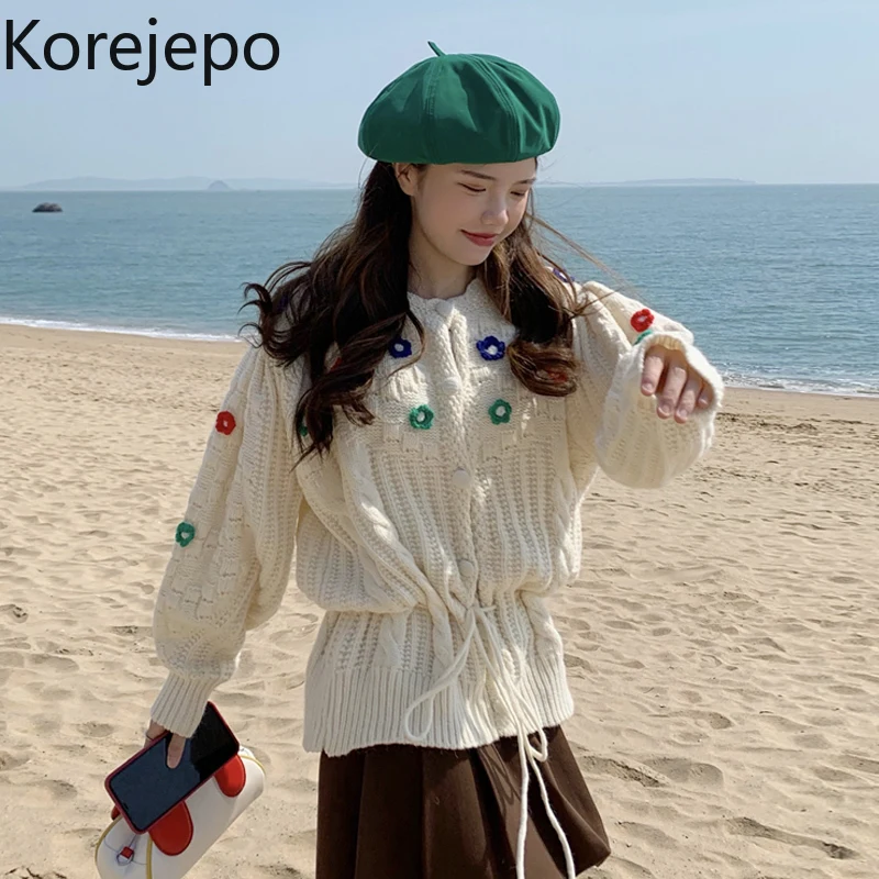 

Свитер в стиле ретро От Korea jepo, свободная женская верхняя одежда в нежном стиле на осень и зиму 2021, вязаный кардиган с длинными рукавами