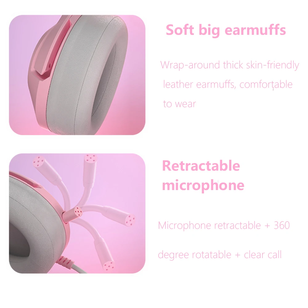 RGB Gaming 7.1 Stereo Headphones Pink Headset Removable Cat Ear Wired USB With Mic noise reduction For PS4/Xbox one cute Girl images - 6