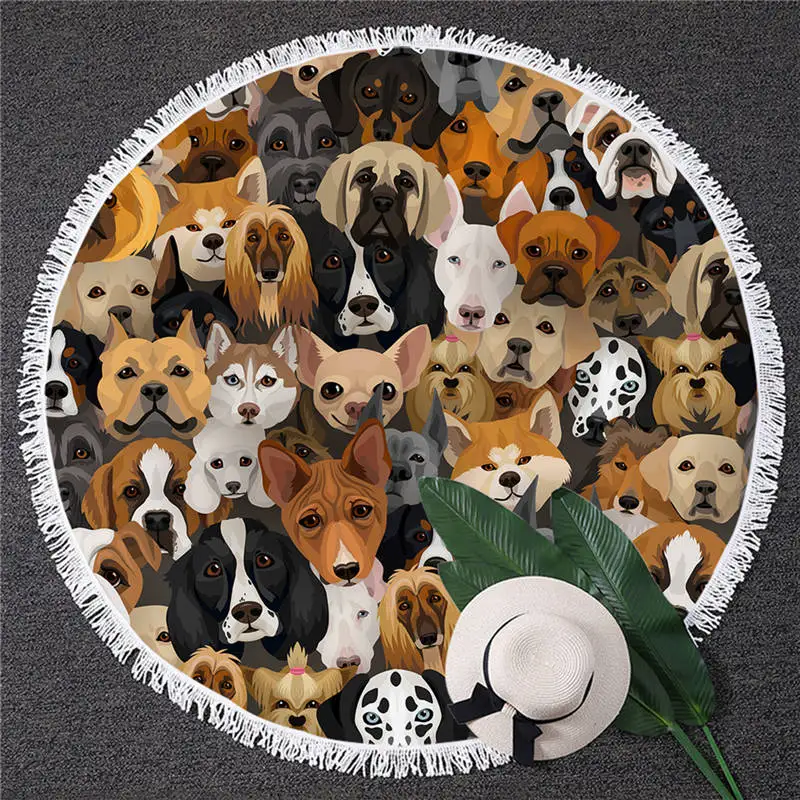 Dog 5 Blesslive мультяшное круглое пляжное полотенце пират Мопс гобелен бульдог Toalla солнцезащитное одеяло Большое банное полотенце для взрослых 150 см - Цвет: Dog 5