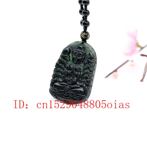 Натуральный черный зеленый нефрит обсидиан Гуаньинь кулон Бусы Ювелирные