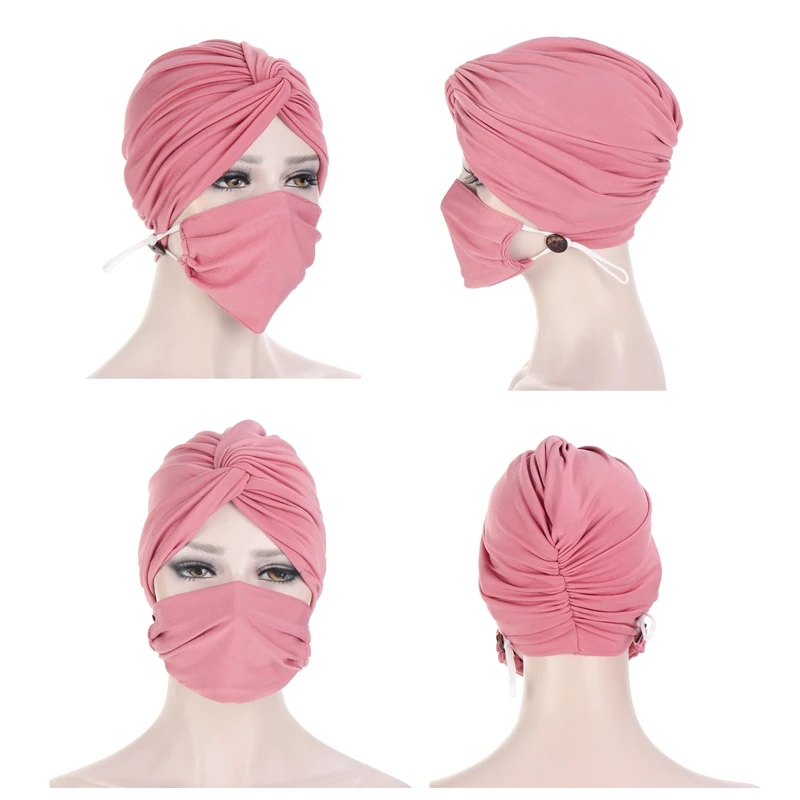 

2021 Women Cross Twist Hijab Caps Muslim Cotton Underscarf Islamic Headscarf Bonnet Headband Turban With Mask Headwrap Cap