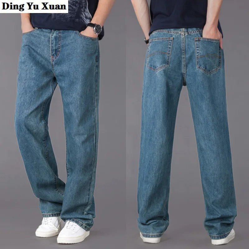 Для мужчин s в уличном стиле свободные Прямые джинсы мужской с эластичной