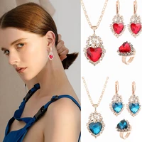 fine love crystal inlay pendant necklace earrings ring set european and american bride high end fashion jewelry accessories suit