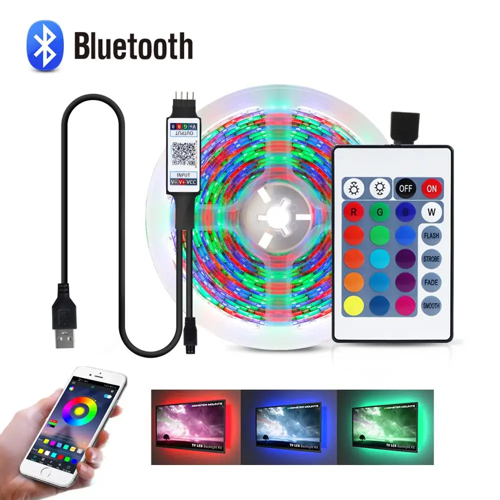 Светодиодная лента RGB с Bluetooth контроллером светильник 2835 Диодная 5 В USB неоновый