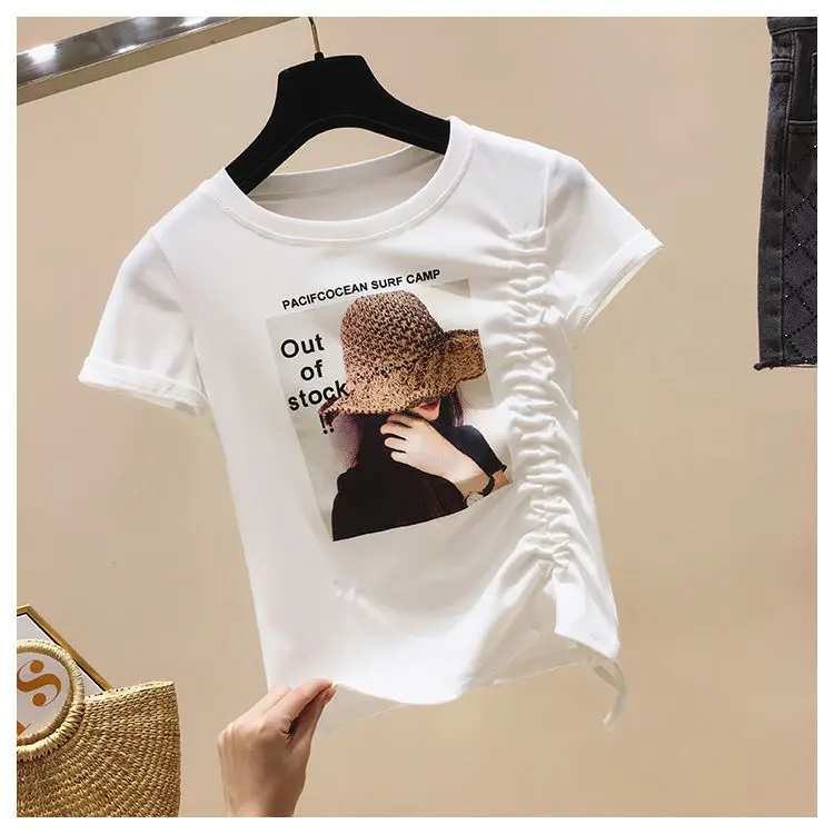 

2021 summer new T-shirt girl short sleeve drawstring T-shirt girl student jacket