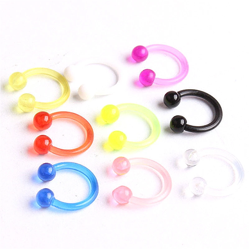 1 Piece Nose Ring Colorful Red Yellow Transparent Body Acrylic Hoop Stainless Steel Septum Piercing Women Sexy Jewelry | Украшения и