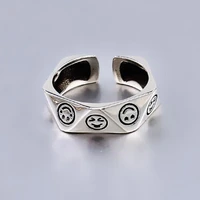 geometric angular large smile face womens ring opening adjustable new fashion metal retro accessories party jewelry