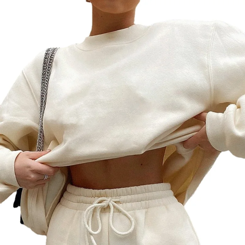 

Осенний однотонный Повседневный Спортивный костюм для женщин, спортивный комплект из 2 предметов, свитшот, пуловер, свитер, костюм 2021, домаш...