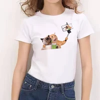 cute cat printed summer harajuku aesthetics short sleeve white tops female top art tee hipster grunge top streetclothing
