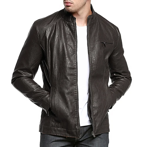 Dark Brown Брендовая мотоциклетная кожаная куртка для мужчин Jaqueta De Couro Masculina, мужская куртка-бомбер из искусственной кожи, мужские пальто и куртки M-3XL - Цвет: Dark Brown