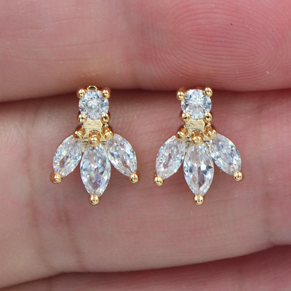 Женские серьги гвоздики с фианитом золотого цвета|Серьги-гвоздики| |