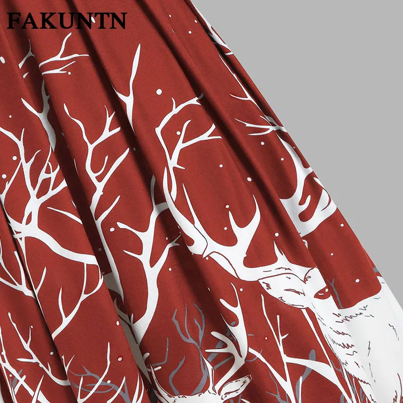 

FAKUNTN Women Christmas Dress 2021 Autumn Winter Fashion Elegant High Waist Party Sleeveless Printed Dresses For Women
