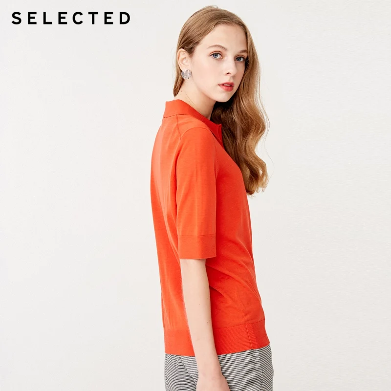 Женская шелковая трикотажная рубашка с отложным воротником и рукавами до локтя S