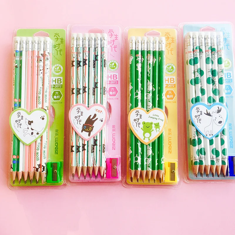 Set Cute Cat Dog Animal Pencils With Erasers Japanese Stationery Pencil For School Kids Writing Drawing