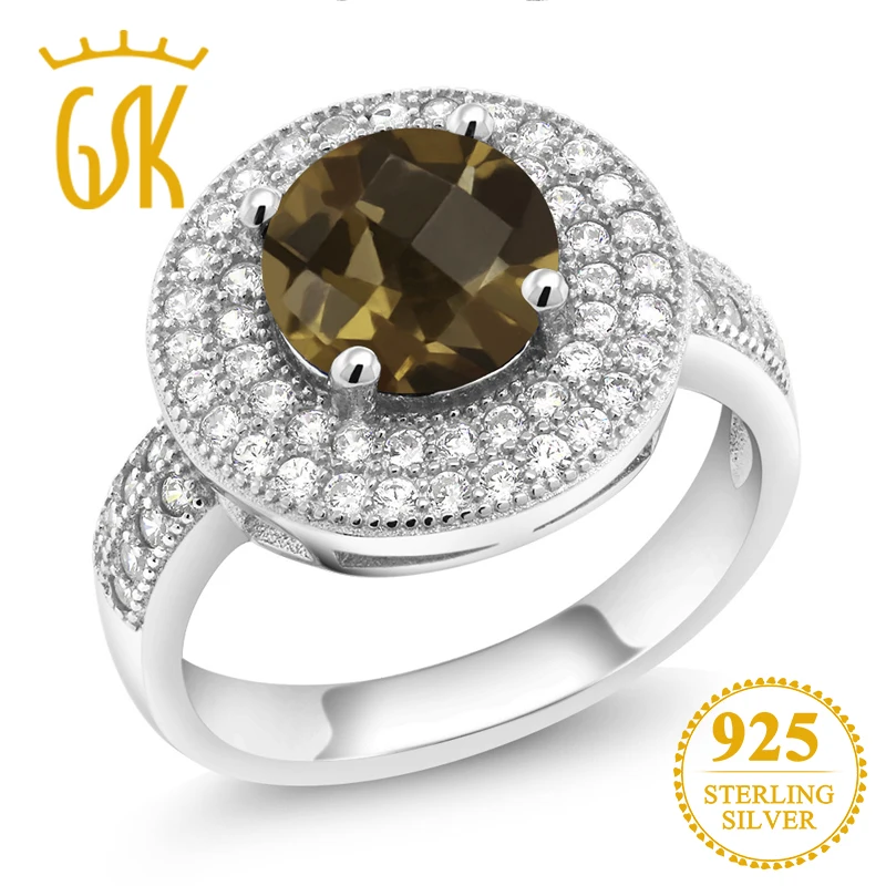 GemStoneKing 2 56 Ct круглые шахматные Кольца Из Натурального Коричневого дымчатого