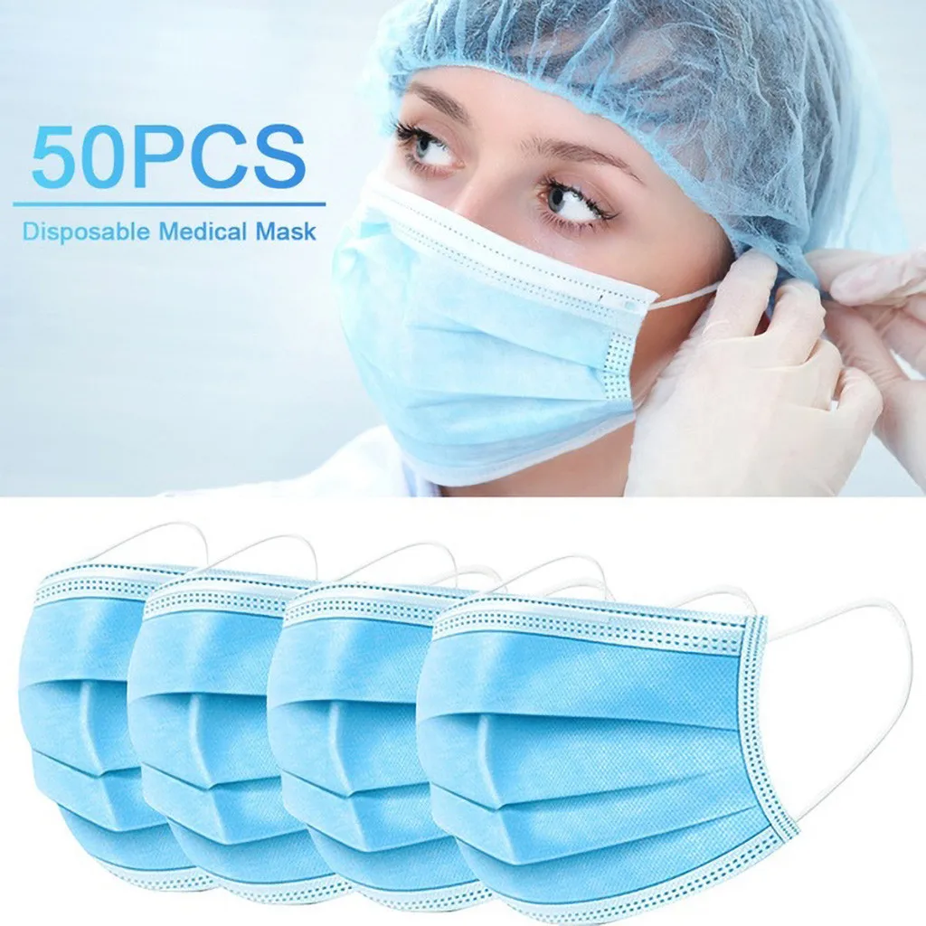 50pcs Mask Protection Mouth Cover Nonwove 3 Layer Ply Filter Disposable Masks mouth Face Protective Breathable#y30 | Красота и