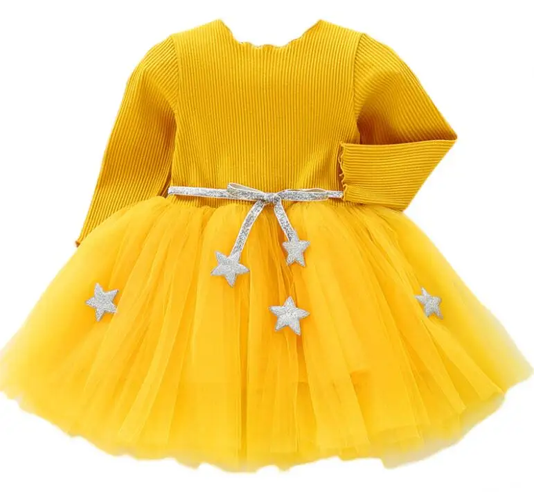 XD228-Yellow Платье-Свитер для маленьких девочек со звездами, Рождественский костюм для маленьких девочек одежда для детей платья для малышей, одежда для детей возрастом от 1 года до 5 лет - Цвет: XD228-Yellow