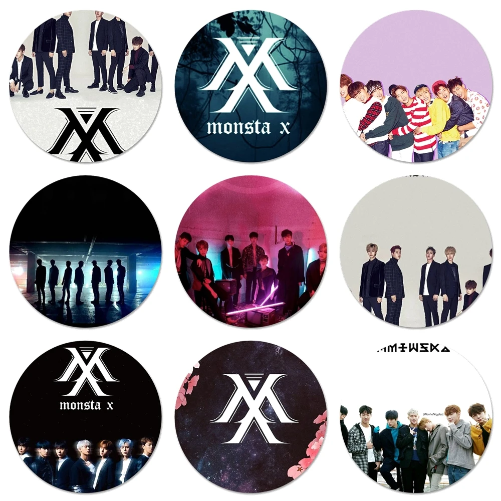 

58mm KPOP Boy Group Monsta X Icons Pins Badge Decoration Brooches Metal Badges For Backpack Decoration