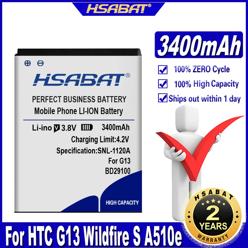 Аккумулятор HSABAT 3400 мАч BD29100 для HTC HD3/HD7(T9292)/G13 Wildfire S(A510e G8S) /A310E /A510C и т. Д. | Мобильные