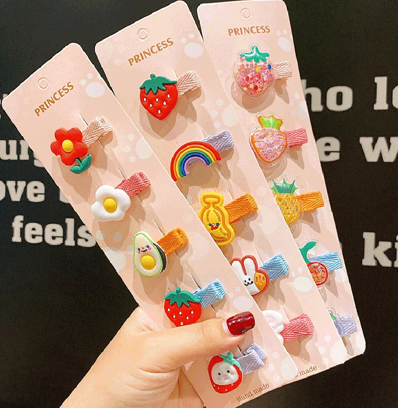 

5PCS/Set Girls Hair Claws Cute Colorful Cartoon Pattern Small Women Hairpins Fashion Flower Hair Clips Hair Accessories Ornament