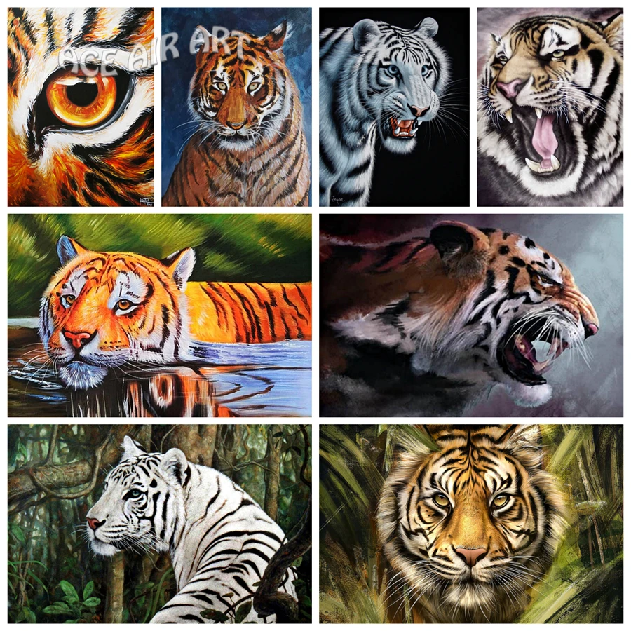 

5D DIY Fierce Tiger Diamond Painting White Tiger Full Round/Square Drills Wall Decor Embroidery Mosaic Art Decoration for Home