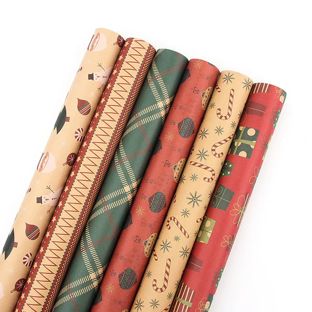 

6Pcs Christmas Party Gift Wrapping Paper Holiday Xmas Decor 6 Different Colors Home Decoration Accessories