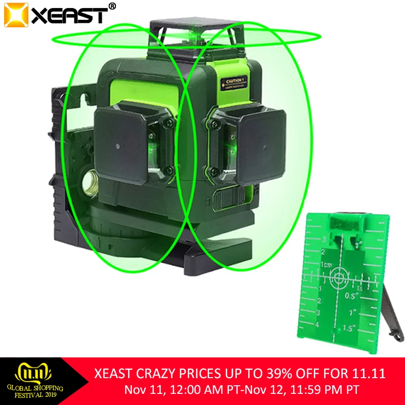 XEAST 3D XE-903 12 линий зеленый лазерный уровень самонивелирующийся 360 горизонтальный и вертикальный крест супер мощный зеленый лазерный луч