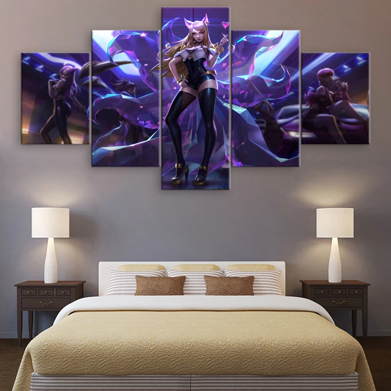 Холст Печатный игровой плакат 5 шт. Лига Легенд KDA Ahri живопись для гостиной стены искусства декоративные картинки искусства