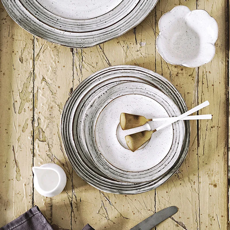 Ретро японский стиль керамическая тарелка круглая десертная столовая посуда для