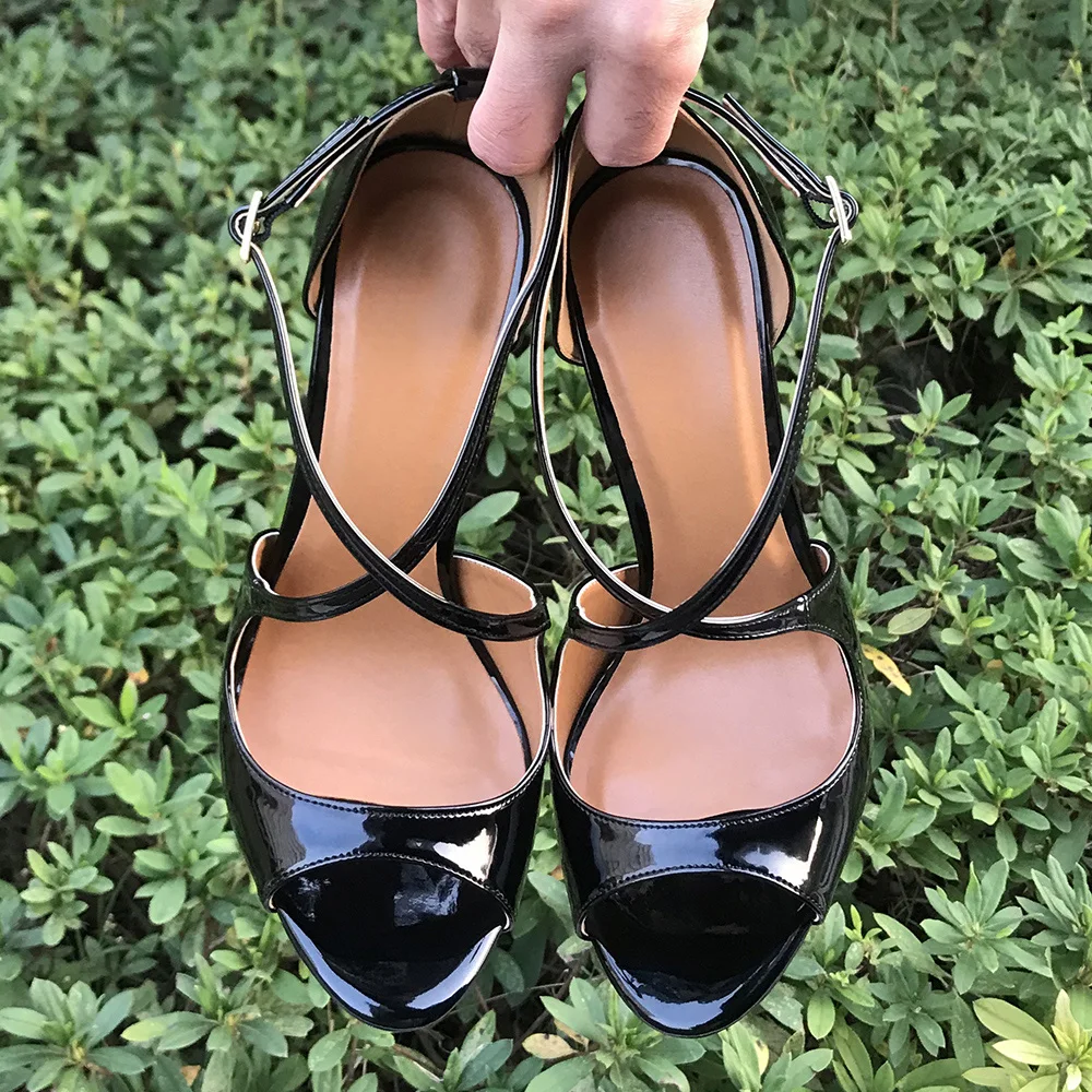 Туфли унисекс на очень высоком каблуке 14 см с открытым носком перекрестным