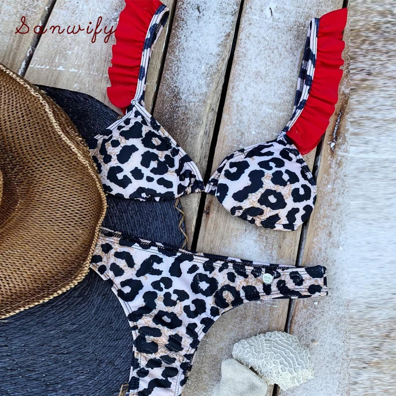

High Waist Bikinis 2020 Red Leopard Sexy Thong Bikini Push Up Swimwear Bathing Suit Women Swimsuit Monokini