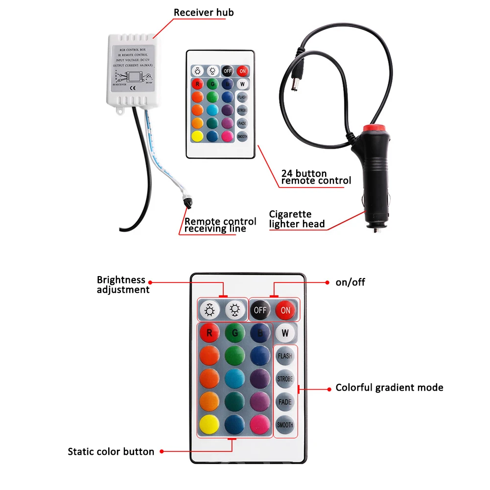 Внутренние светодиодные лампы для автомобиля 4 в 1 цветная световая панель RGB 9