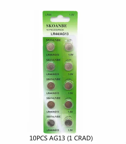 OOLAPR 10 шт. = 1 карта зеленый AG13 LR44 357A 303 SR44 357 1,5 В Кнопка батарея монета аккумуляторные часы игрушка литиевая батарея продукт
