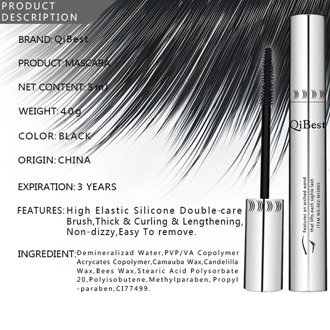 

Lengthened eyelash fiber eyelash growth mascara eyelash curl eyelash aluminum tube 3D fiber waterproof black mascara
